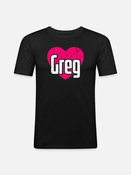 J’aime Greg Coeur rose J’aime Greg - T-shirt près du corps Homme - noir