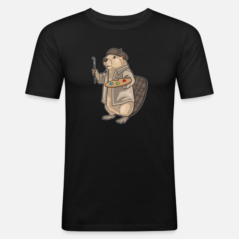 Biber Maler Pinsel Malen - Männer Slim Fit T-Shirt - Schwarz