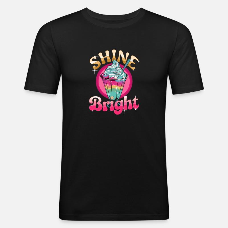  Shine Bright Bunter Eisbecher Regenbogen Dessert - Männer Slim Fit T-Shirt - Schwarz