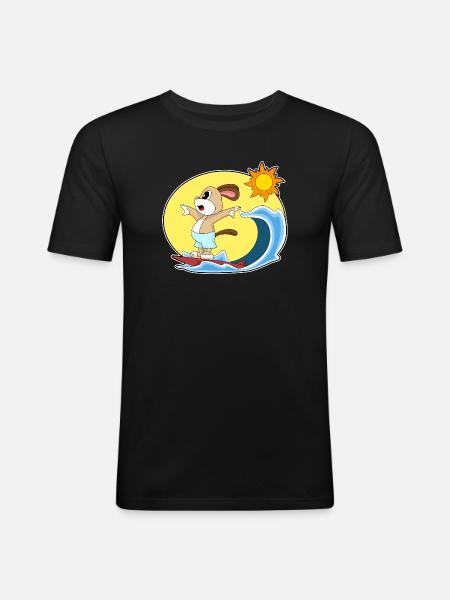 Dog Surfing Surfboard Summer - Men's Slim Fit T-Shirt - black