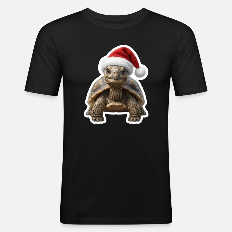 Gemuetliche Schildkroete feiert langsam - Männer Slim Fit T-Shirt - Schwarz