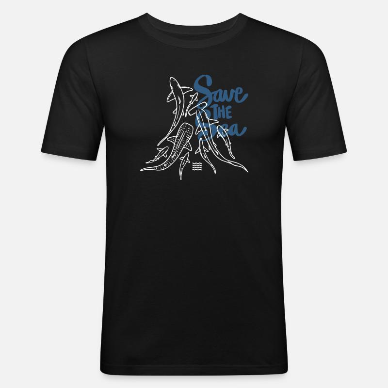 Save The Ocean Line Kunst - Männer Slim Fit T-Shirt - Schwarz