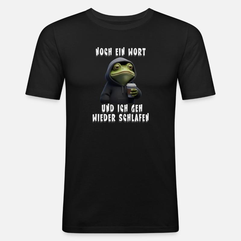 Grumpy Frosch mit Kaffee Cartoon - Männer Slim Fit T-Shirt - Schwarz