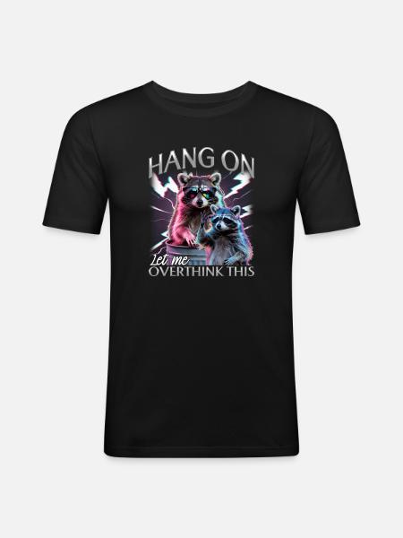 Funny Raccoon - Männer Slim Fit T-Shirt - Schwarz