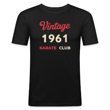 Vintage 1961 – Année de naissance rétro du Karate Club - T-shirt près du corps Homme - noir - Devant - Nik (191cm)