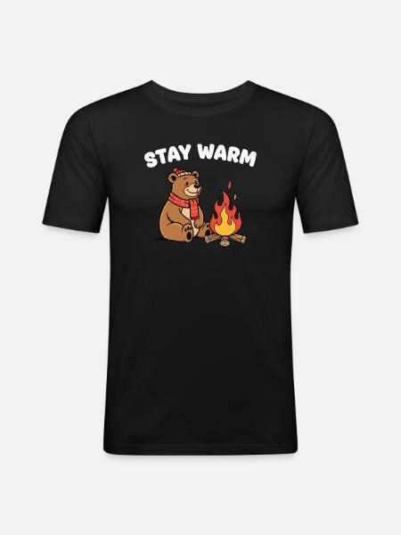 Winter bear at the campfire - Men's Slim Fit T-Shirt - black