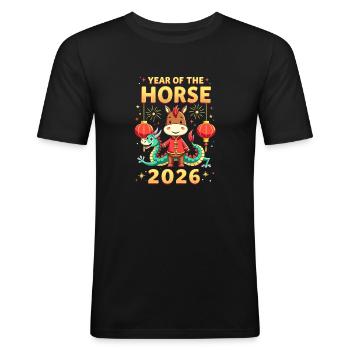 Chinese New Year Of The Horse 2026 - Men's Slim Fit T-Shirt - black - Front - Nik (191cm)