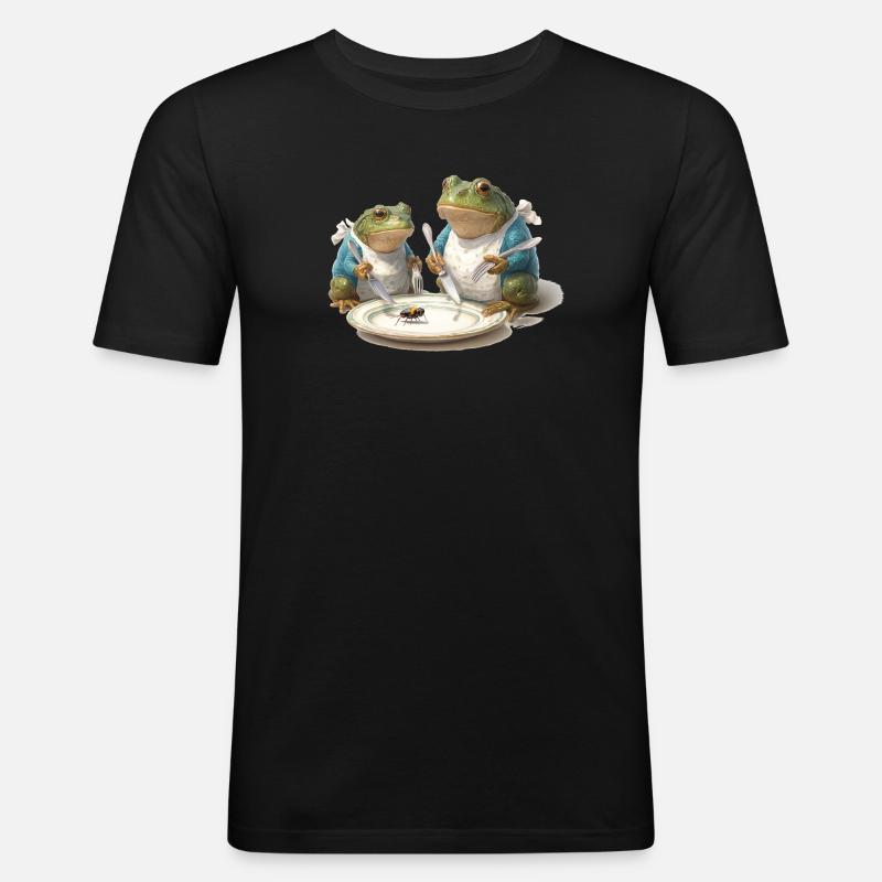 Frosch-Dinner: Fliege am Teller - Männer Slim Fit T-Shirt - Schwarz