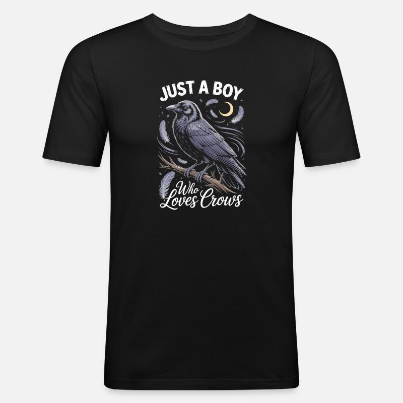 Just a boy who loves crows - Männer Slim Fit T-Shirt - Schwarz