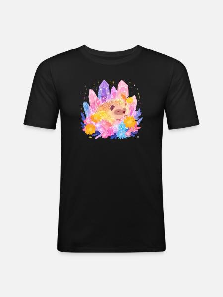 Kleines Igel im Kristallgarten - Männer Slim Fit T-Shirt - Schwarz