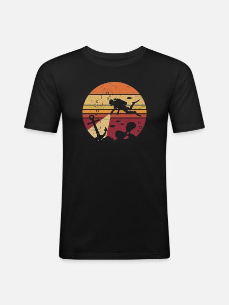 Diver Retro Sunset - Anchor & Wreck - Men's Slim Fit T-Shirt - black