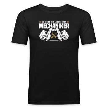Mechaniker - Männer Slim Fit T-Shirt - Schwarz - Vorne - Nik (191cm)
