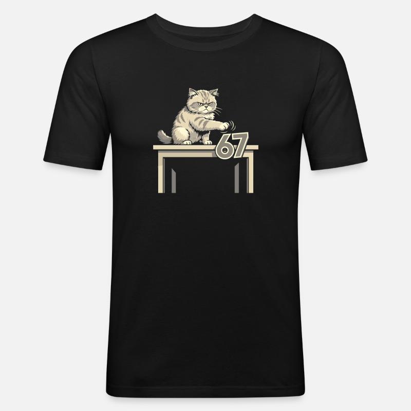 Cat-67-Meilenstein - Männer Slim Fit T-Shirt - Schwarz