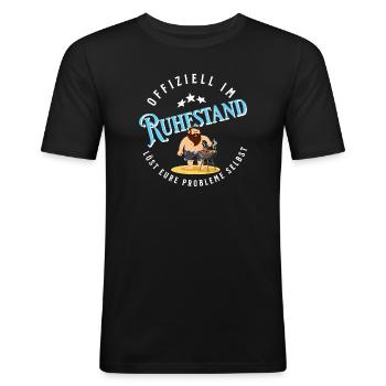 Offiziell im Ruhestand – Lustiges Rentner Motiv - Männer Slim Fit T-Shirt - Schwarz - Vorne - Nik (191cm)