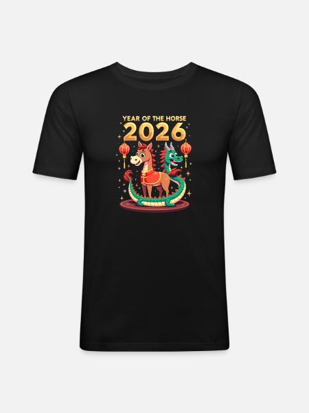 Nouvel An chinois du cheval 2026 - T-shirt près du corps Homme - noir