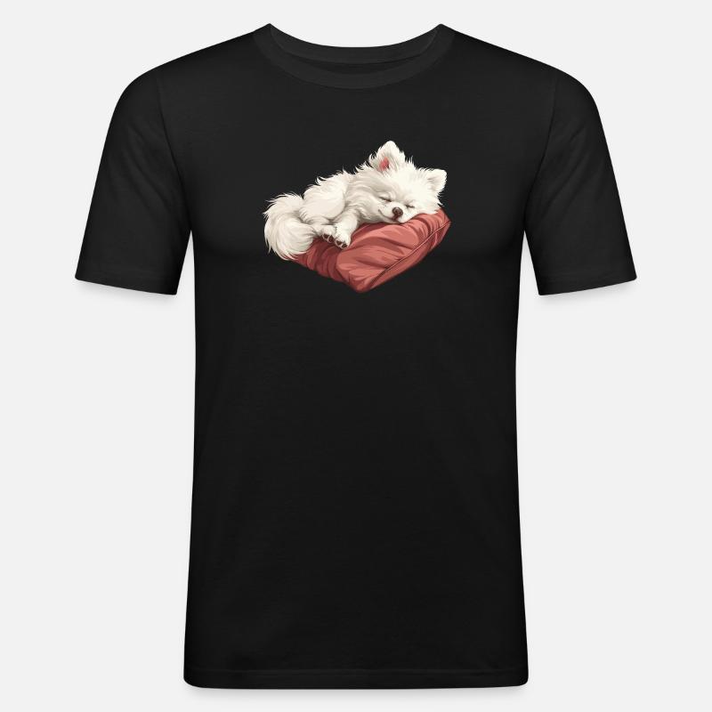 Schlafender Spitz Welpe - Männer Slim Fit T-Shirt - Schwarz