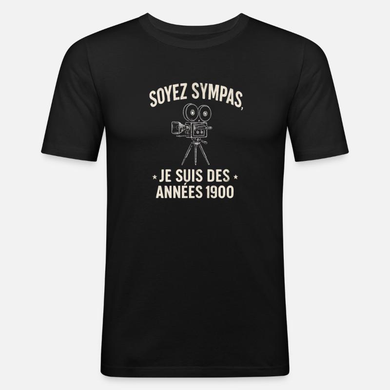 Be Friendly 1900s Retro Camera - Men's Slim Fit T-Shirt - black