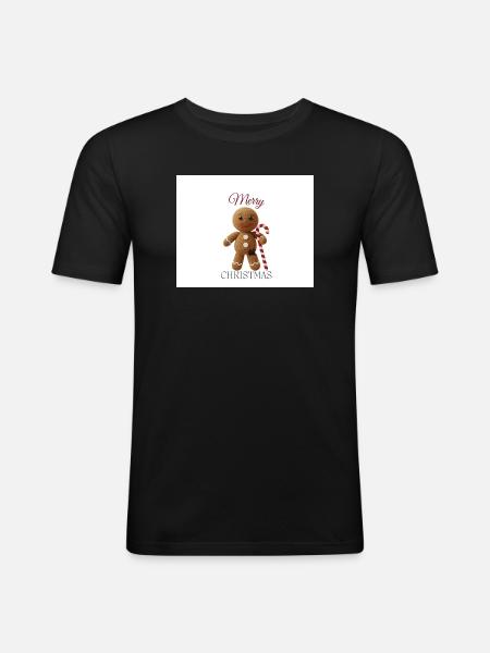 Lebkuchenmann mit Zuckerstange - Männer Slim Fit T-Shirt - Schwarz