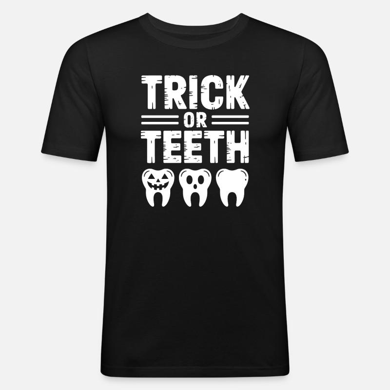 Trick oder Teeth Halloween-T-Shirt - Männer Slim Fit T-Shirt - Schwarz