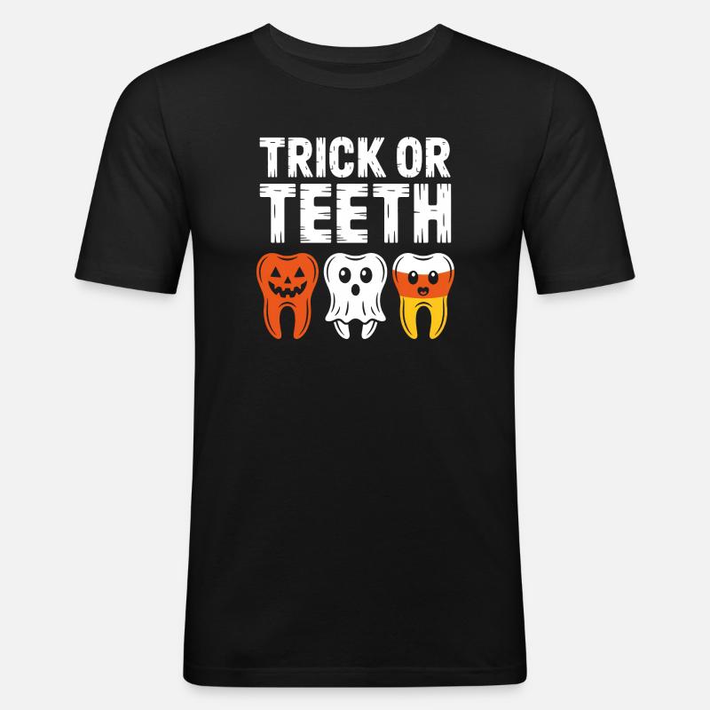Trick oder Teeth Halloween-Trio - Männer Slim Fit T-Shirt - Schwarz