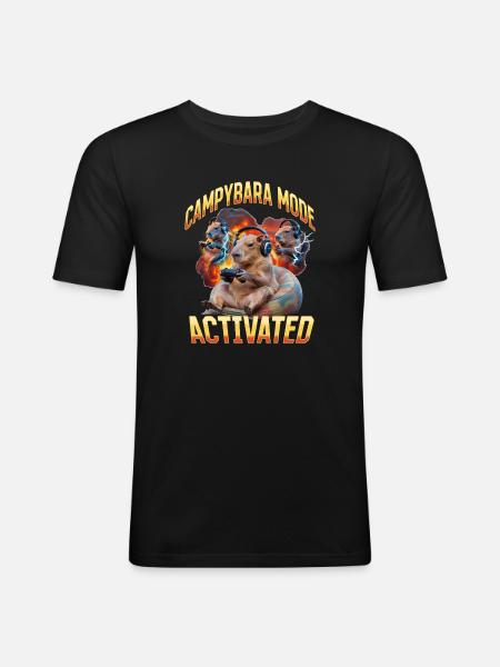 Funny Gaming Gamer Capybara - Männer Slim Fit T-Shirt - Schwarz