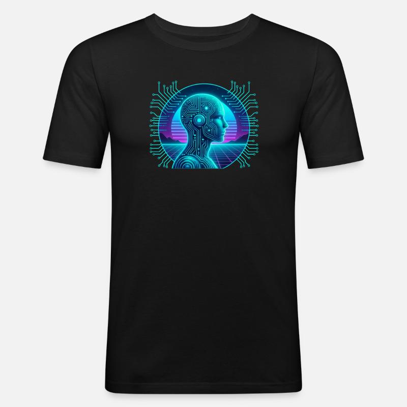 Artificial Intelligence Cyberpunk Neon Circuit - Men's Slim Fit T-Shirt - black