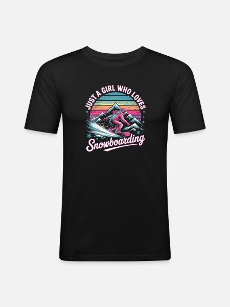 Retro snowboarding: Girl loves the slopes - Men's Slim Fit T-Shirt - black
