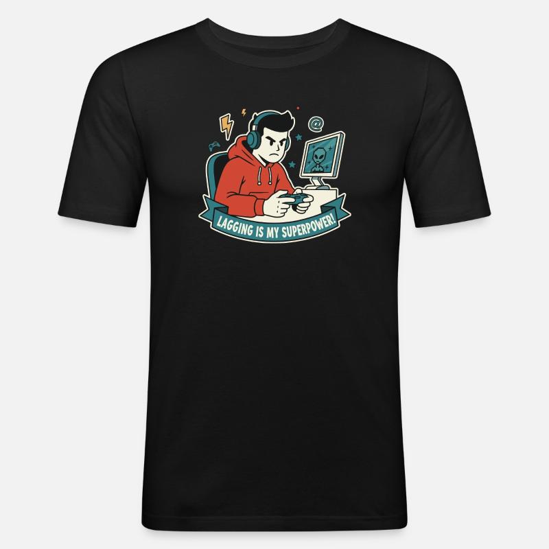 Lagging ist meine Superkraft - Männer Slim Fit T-Shirt - Schwarz