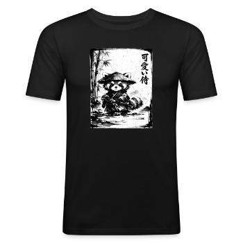 Samurai Red Panda Sumi-e Ink Drawing - Men's Slim Fit T-Shirt - black - Front - Nik (191cm)