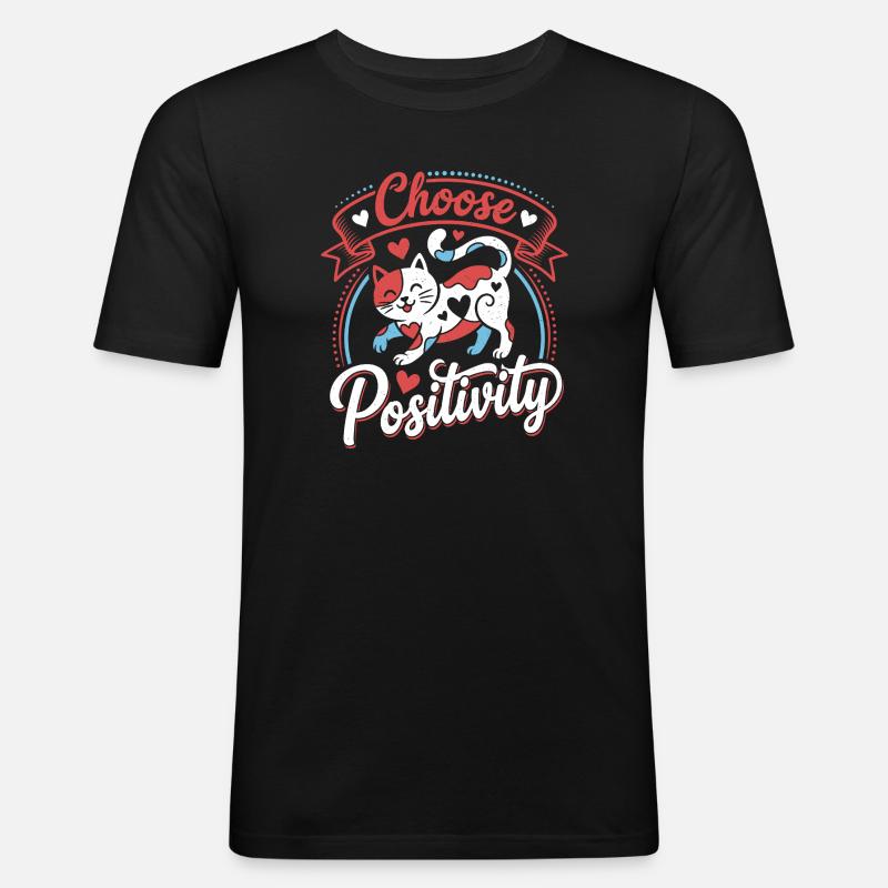 Choose Positivity Cat - Männer Slim Fit T-Shirt - Schwarz