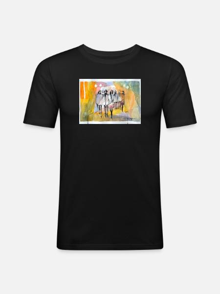 Abstrakte Menschen, Aquarell - Männer Slim Fit T-Shirt - Schwarz