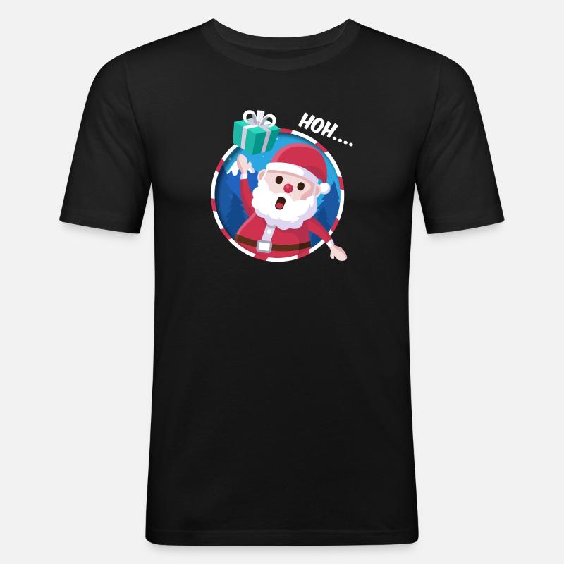 Leuchtender Santa Geschenk - Männer Slim Fit T-Shirt - Schwarz