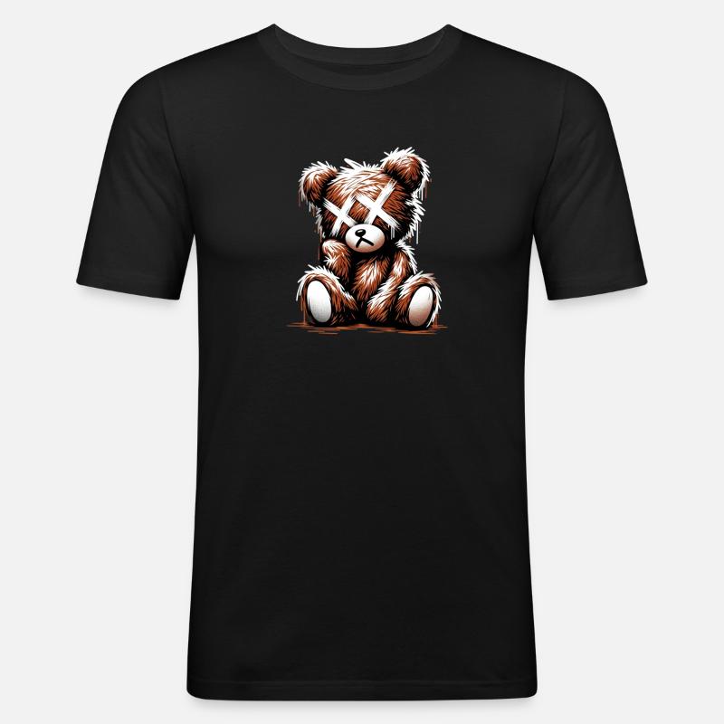 Broken Sad Teddy Graffiti Art - Männer Slim Fit T-Shirt - Schwarz