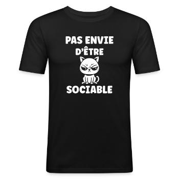 Not Wanting to Be Sociable — Cat - Men's Slim Fit T-Shirt - black - Front - Nik (191cm)