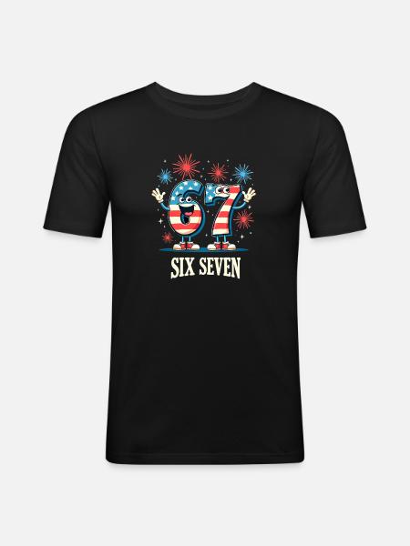 US Flag 67 Memes Six Seven - T-shirt près du corps Homme - noir