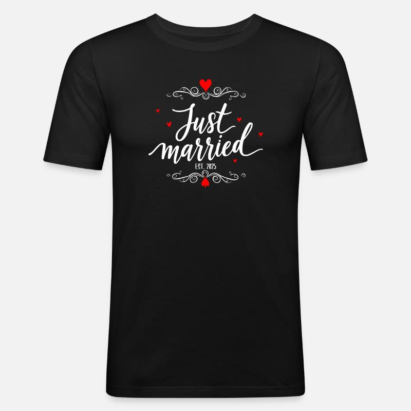 Just Married Hochzeitsdesign - Männer Slim Fit T-Shirt - Schwarz