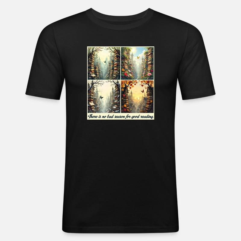 Jahreszeitlicher Lesebogen - Männer Slim Fit T-Shirt - Schwarz
