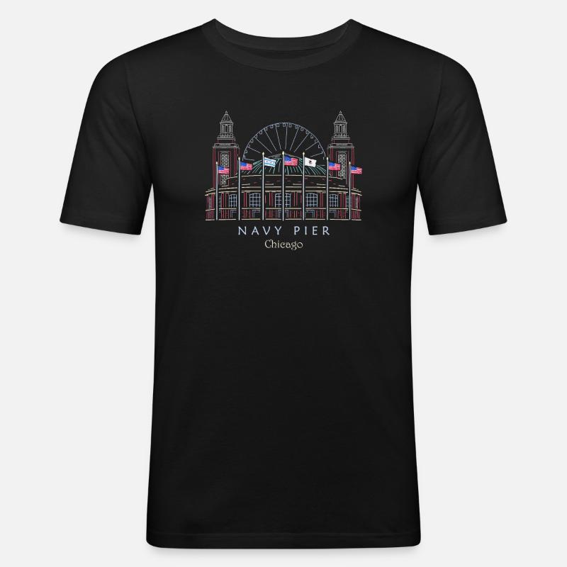 Chicago, Navy Pier handgezeichnet - Männer Slim Fit T-Shirt - Schwarz