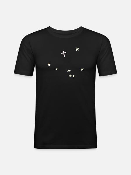 Kreuz im Sternenhimmel - Männer Slim Fit T-Shirt - Schwarz