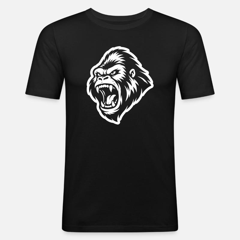 Gorilla Aggressiv - Männer Slim Fit T-Shirt - Schwarz