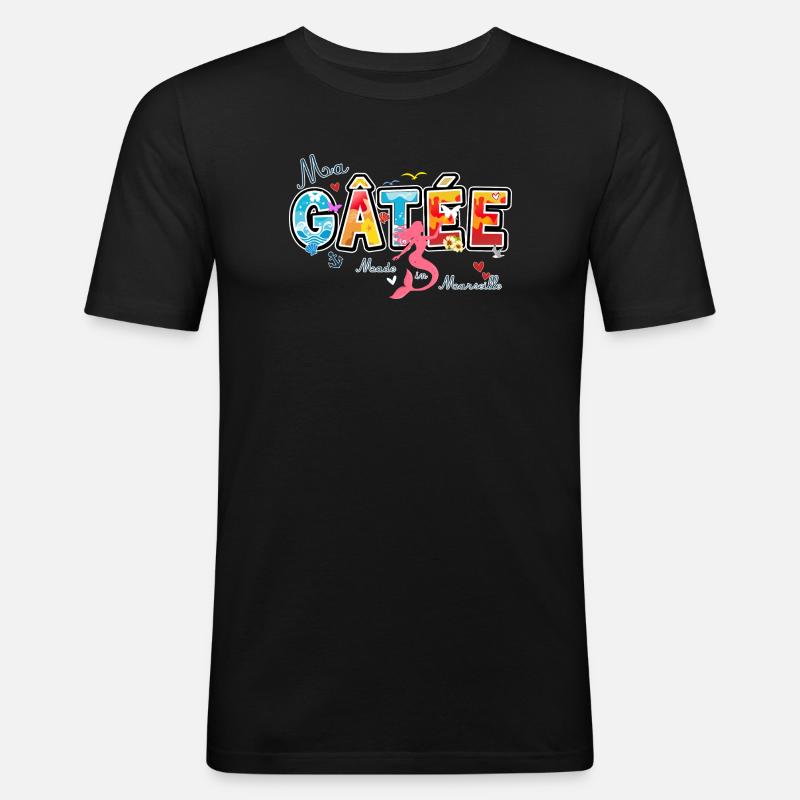 Ma Gatée, Expression marseillaise, valentines gift - Männer Slim Fit T-Shirt - Schwarz