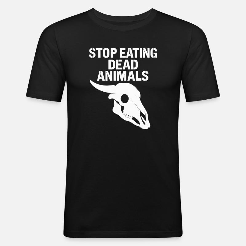 Stop Eating Dead Animals Skull - Männer Slim Fit T-Shirt - Schwarz