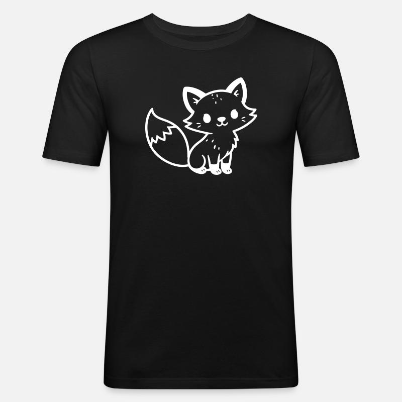 Fuchs Niedlich Comic - Männer Slim Fit T-Shirt - Schwarz