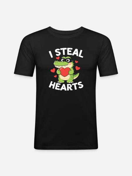 Ich stehle Herzen Alligator - Männer Slim Fit T-Shirt - Schwarz