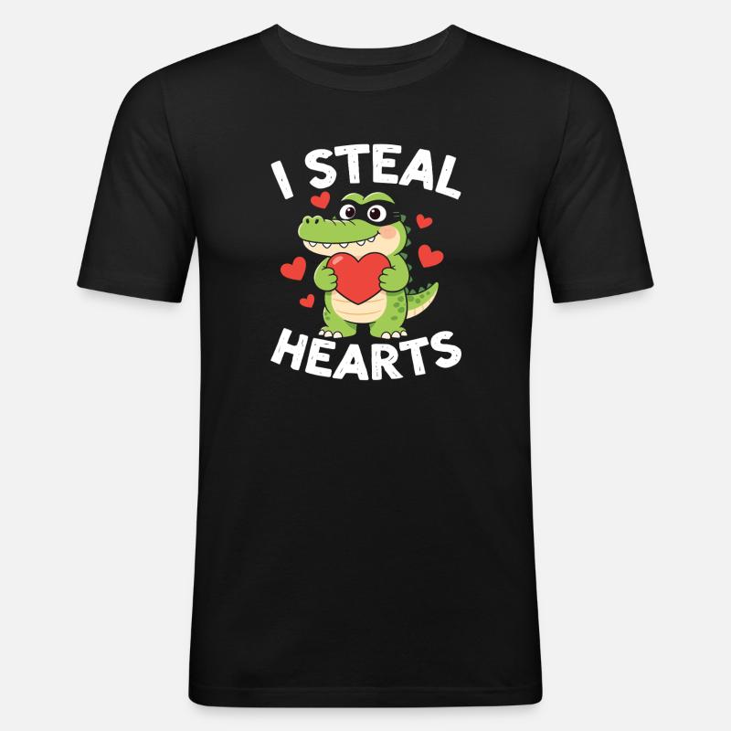 Ich stehle Herzen Alligator - Männer Slim Fit T-Shirt - Schwarz