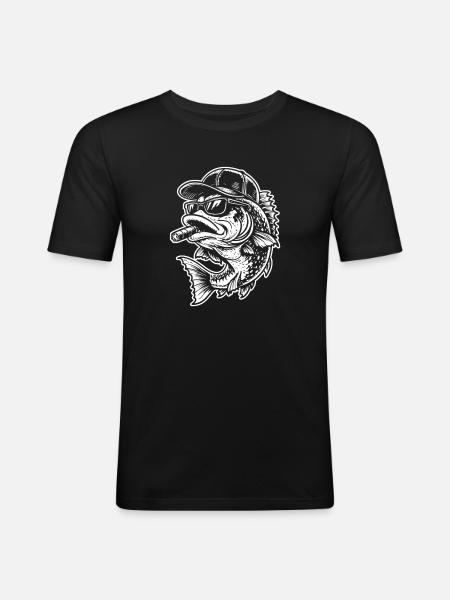 Cooler Fisch mit Zigarette für Angler - Männer Slim Fit T-Shirt - Schwarz