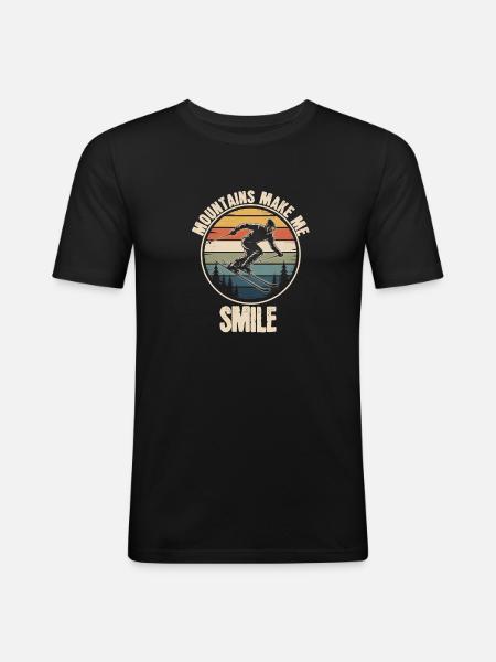 Mountains Make Me Smile Retro Skiing - Men's Slim Fit T-Shirt - black
