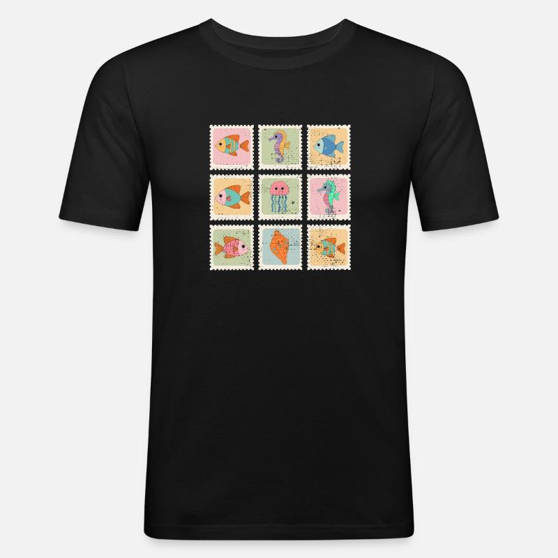 Tiere des Meeres Muster-Stempel - Männer Slim Fit T-Shirt - Schwarz