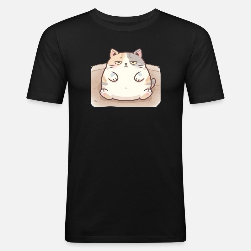 Flauschige dicke Katze in Stillpose - Männer Slim Fit T-Shirt - Schwarz