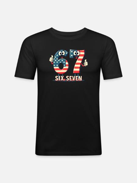 US Flag 67 Memes Six Seven - Men's Slim Fit T-Shirt - black